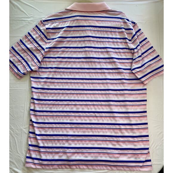Bobby Jones X-H20 Performance Golf Polo Large Pink Blue Striped Collar Logo - Picture 9 of 9